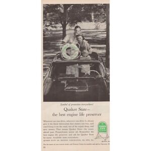 1961 Quaker State Motor Oil‎ Vintage Print Ad Family Road Trip Protection